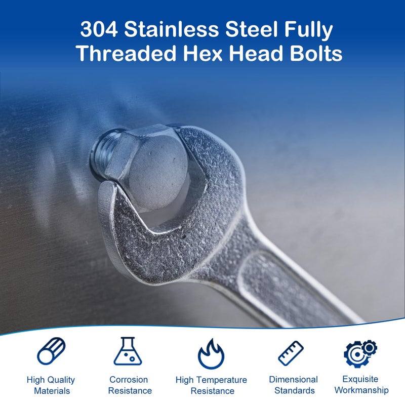 MroMax 5Pcs M8-1.25 Hex Bolts, M8 x 50mm Hex Head Screws Bolts, 304 Stainless Steel 18-8, Fully Threaded, External Hex Drive, for Mounting Chair, Rail, Wheels, Boat and Plastic Bumpers - Image 2